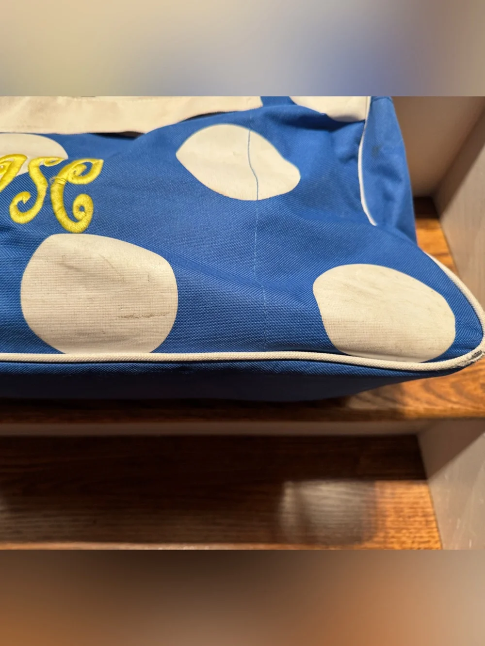 Large blue Chase monogrammed zippered bag